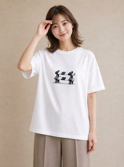 プリントTシャツ レディース 桟橋 水辺 波止場 ナチュラル アンティーク イラスト 手描き風 おしゃれギフト 社会人 白T YMAZO
