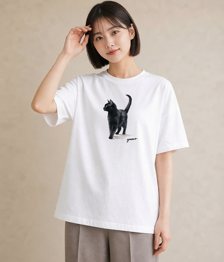半袖Tシャツ レディース アビシニアン 猫 ねこ イラスト ラフ 旅行用 海 白T YMAZO
