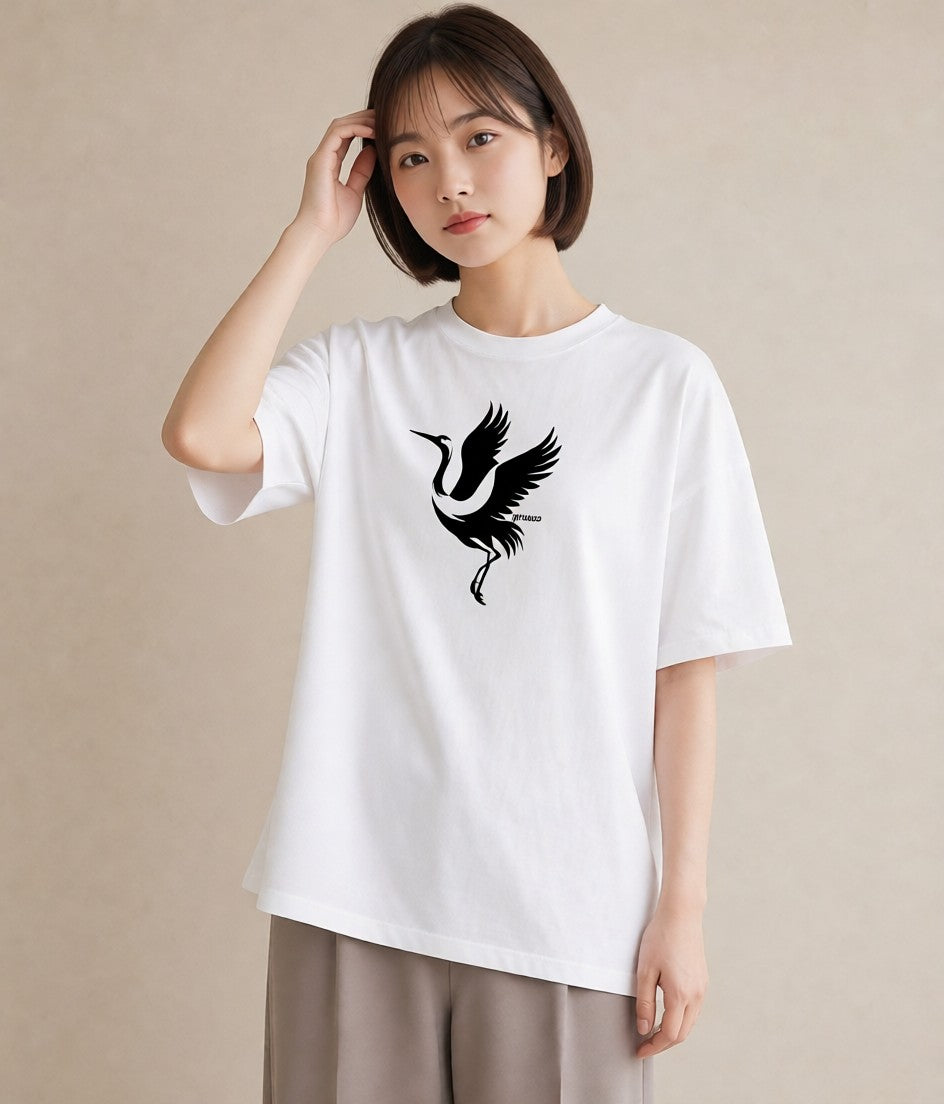 Tシャツ レディース 折り鶴 折り紙 ナチュラル アンティーク イラスト ニュアンス 休日 ペアコーデ 白T YMAZO