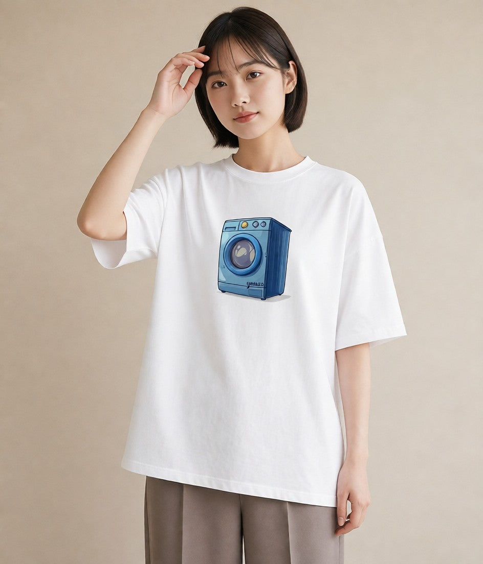 プリントTシャツ レディース 洗濯物 風 ナチュラル アンティーク イラスト アート風 母の日 ビーチ 白T YMAZO