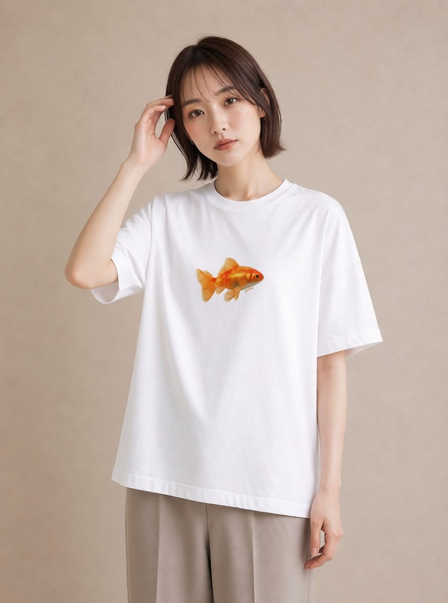 半袖Tシャツ レディース 金魚 ペット 動物 イラスト 韓国風 敬老の日 ホワイトデー 白T YMAZO