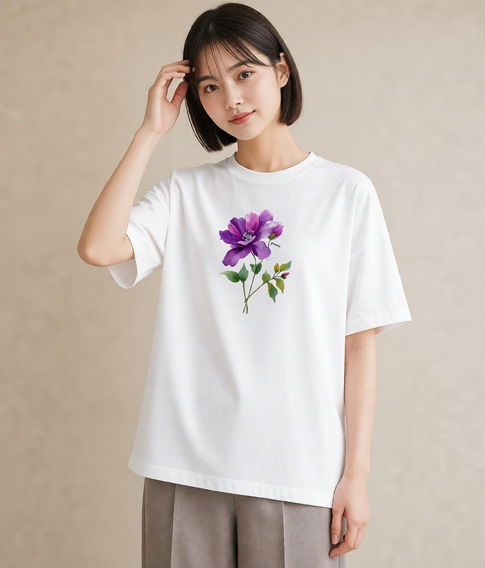 Tシャツ レディース あさがお 朝顔 花 花柄 イラスト モード 春コーデ 姉妹 白T