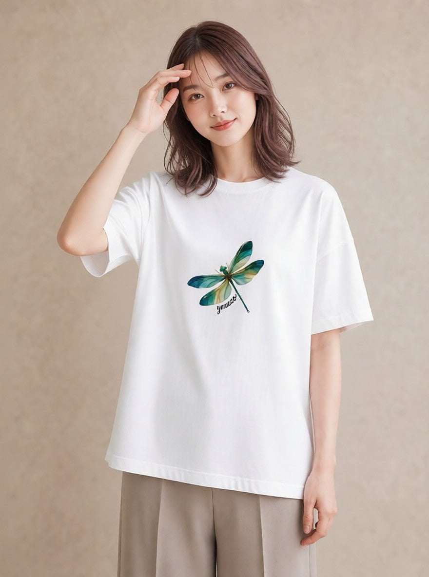 プリントTシャツ レディース ホタル 昆虫 虫 イラスト 休日 ペアコーデ 白T YMAZO