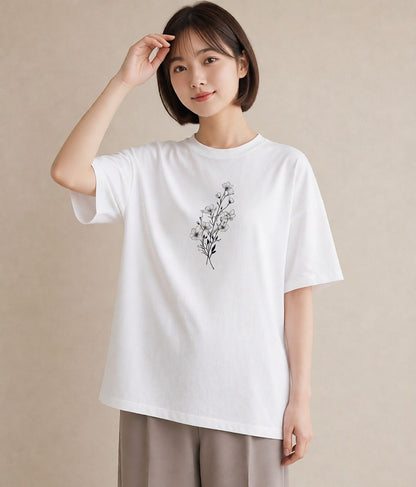 デザインTシャツ レディース 小花 花 フラワー イラスト 可愛い 夏コーデ 通学 白T YMAZO