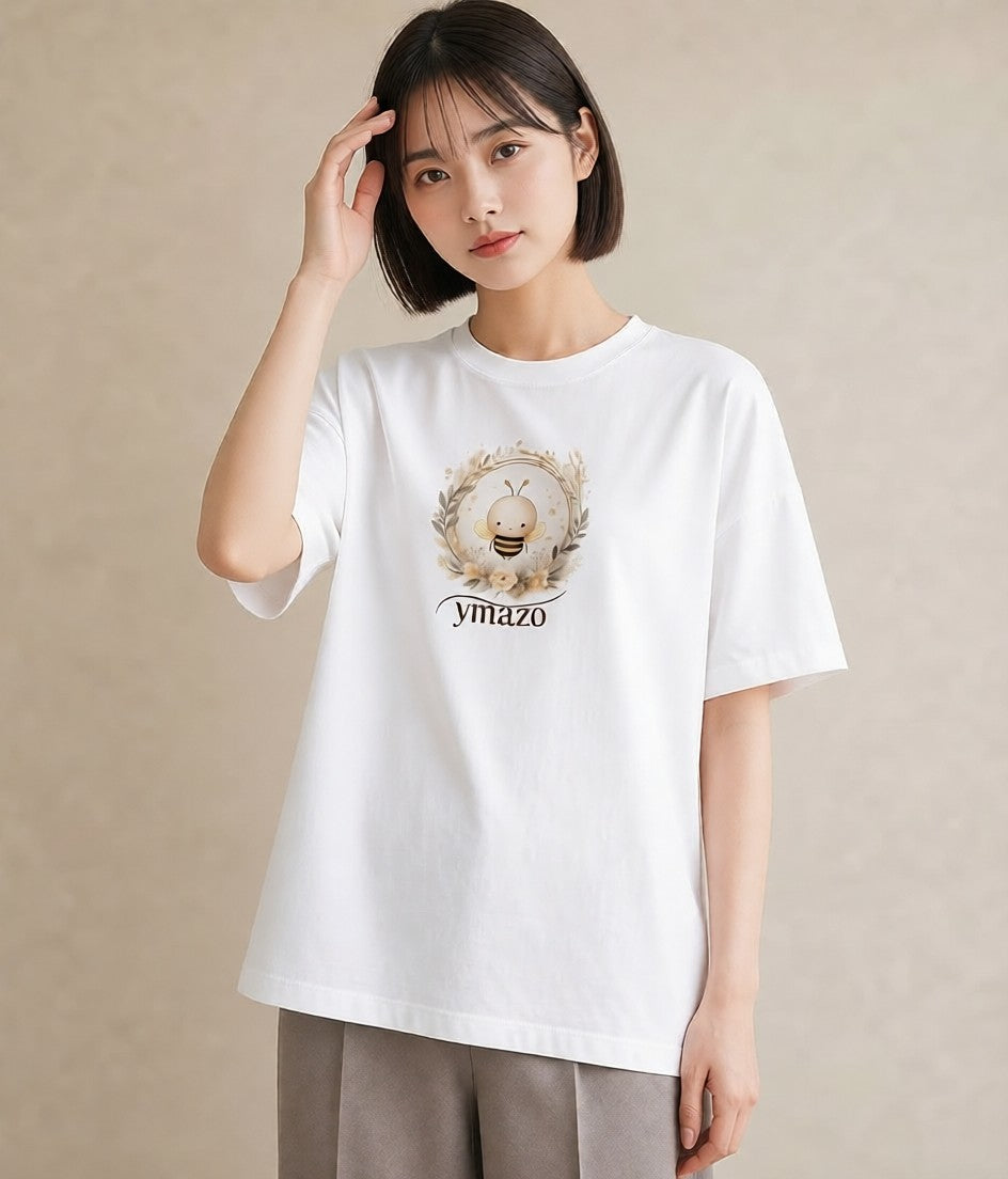 デザインTシャツ レディース みつばち 昆虫 虫 イラスト 上品 女子会 お揃い 白T YMAZO