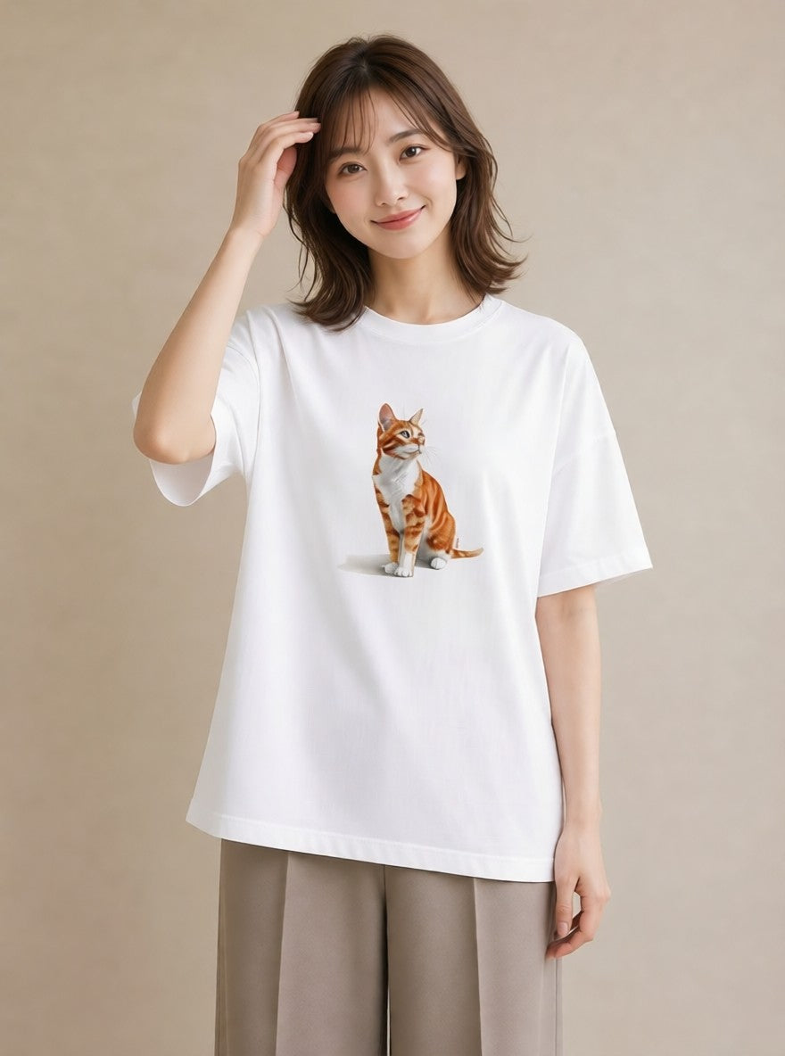 プリントTシャツ レディース 愛猫 猫 ねこ イラスト 手描き風 社会人 女性 白T YMAZO
