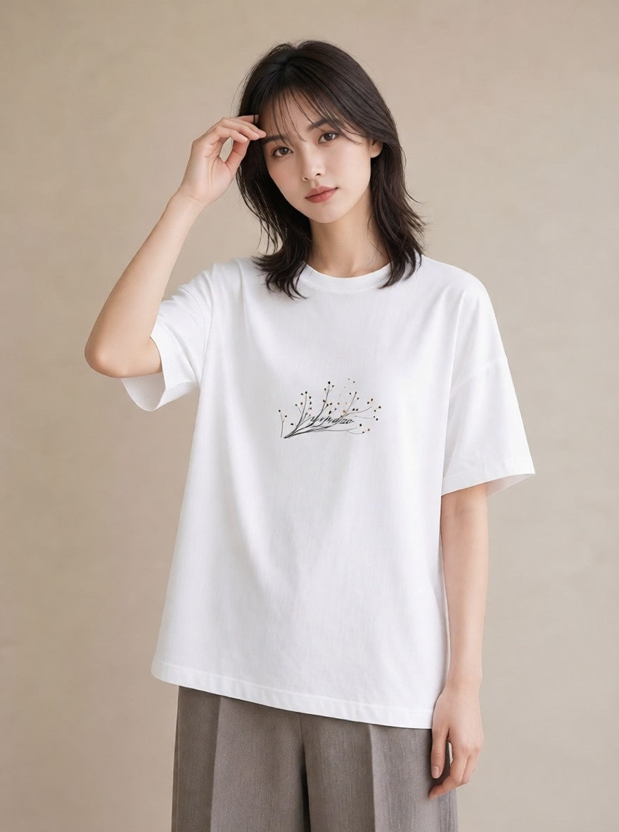 Tシャツ レディース さくら 桜 桜の枝 イラスト モード 自分用 ルームウェア 白T YMAZO
