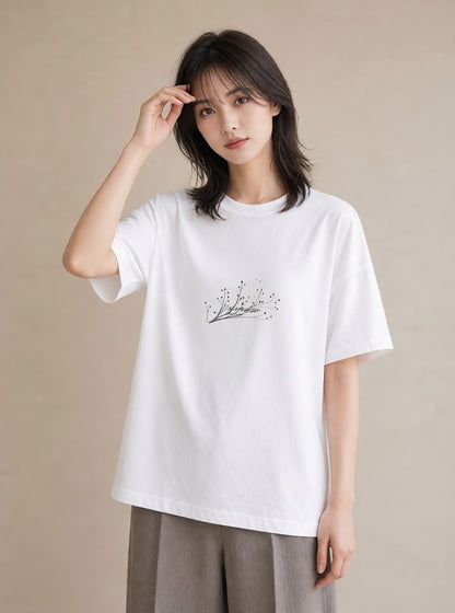 Tシャツ レディース さくら 桜 桜の枝 イラスト モード 自分用 ルームウェア 白T YMAZO