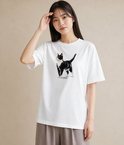 半袖Tシャツ レディース 猫 ねこ イラスト 普段使い 旅行 母娘コーデ 白T YMAZO