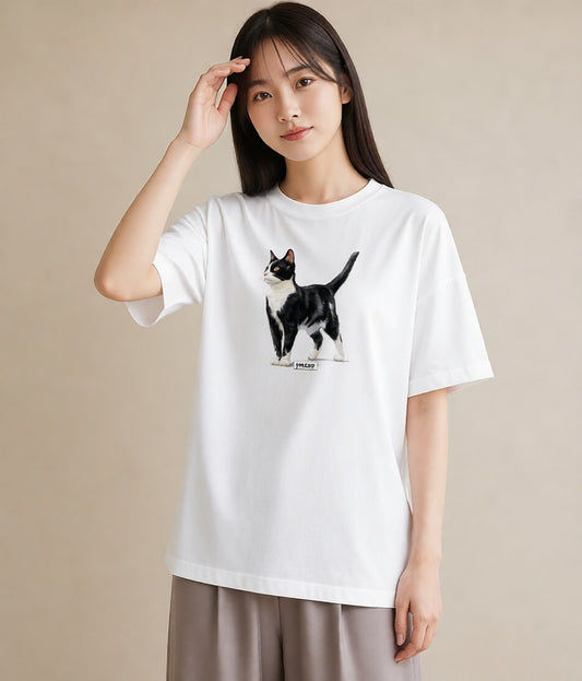 半袖Tシャツ レディース 猫 ねこ イラスト 普段使い 旅行 母娘コーデ 白T YMAZO