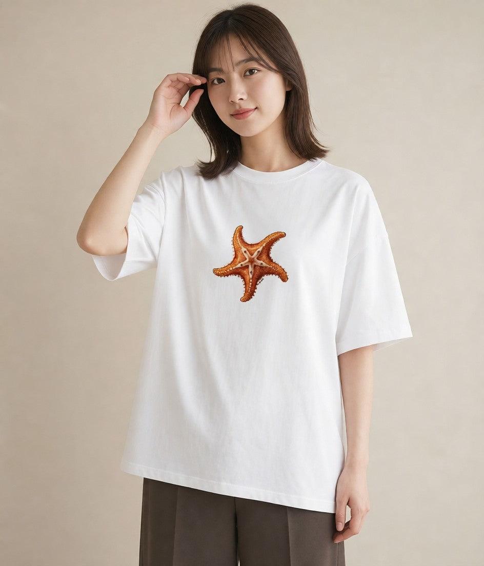 プリントTシャツ レディース ヒトデ 海の生き物 海 イラスト カフェコーデ 敬老の日 ホワイトデー 白T YMAZO