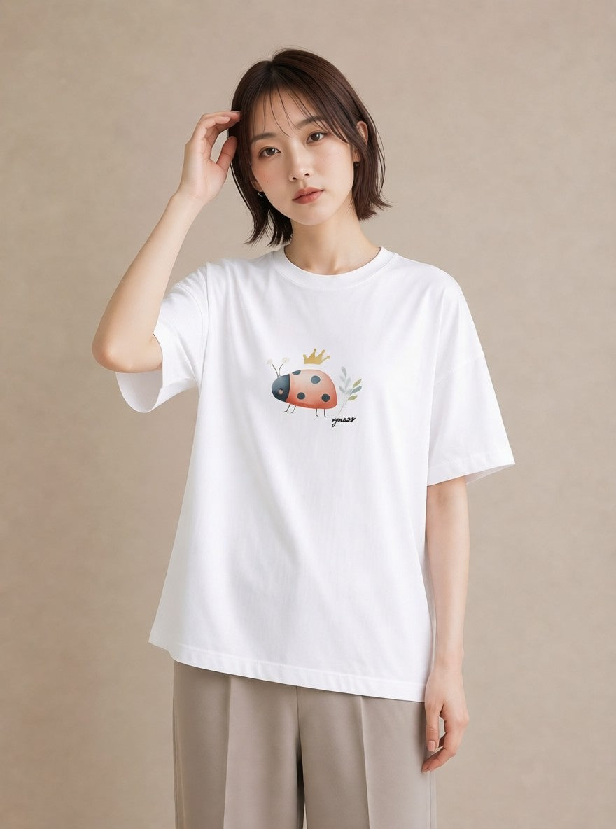 デザインTシャツ レディース てんとう虫 昆虫 虫 イラスト 休日コーデ 姉妹 送別ギフト 白T YMAZO