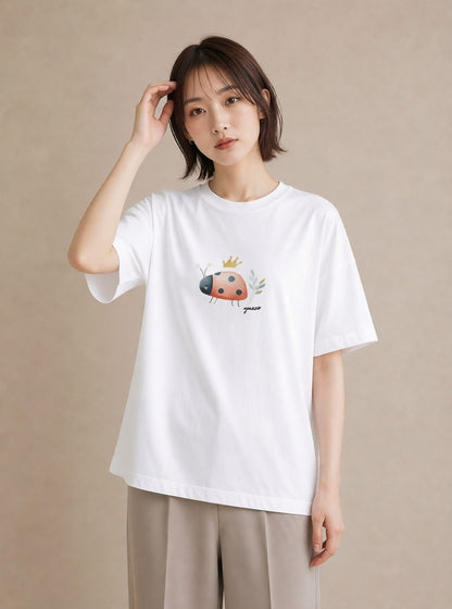 デザインTシャツ レディース てんとう虫 昆虫 虫 イラスト 休日コーデ 姉妹 送別ギフト 白T YMAZO