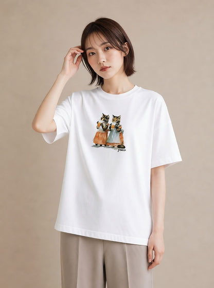 プリントTシャツ レディース サビ猫 猫 ねこ イラスト 可愛い 普段着 週末コーデ 白T YMAZO