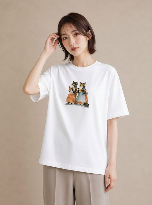 プリントTシャツ レディース サビ猫 猫 ねこ イラスト 可愛い 普段着 週末コーデ 白T YMAZO