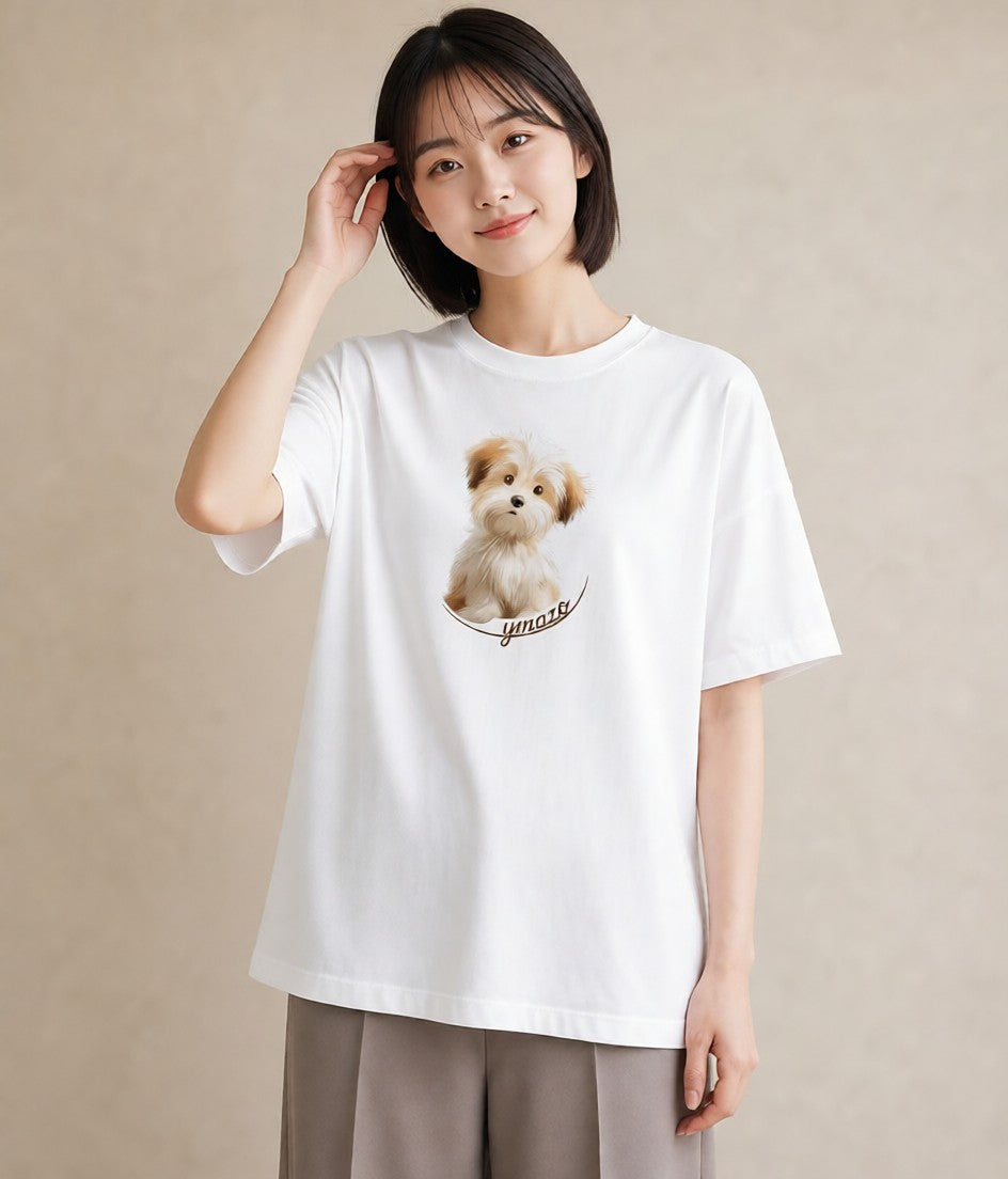 デザインTシャツ レディース いぬ 犬 ワンコ イラスト ガーリー ルームウェア ギフト 白T YMAZO