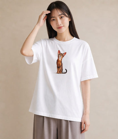 デザインTシャツ レディース シャム 猫 ねこ イラスト 上品 散歩 お出かけ 白T YMAZO