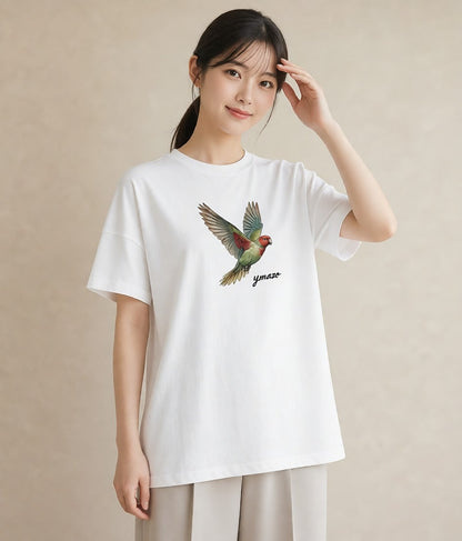 グラフィックTシャツ レディース インコ ペット 動物 イラスト きれいめカジュアル 社会人 女性 白T YMAZO