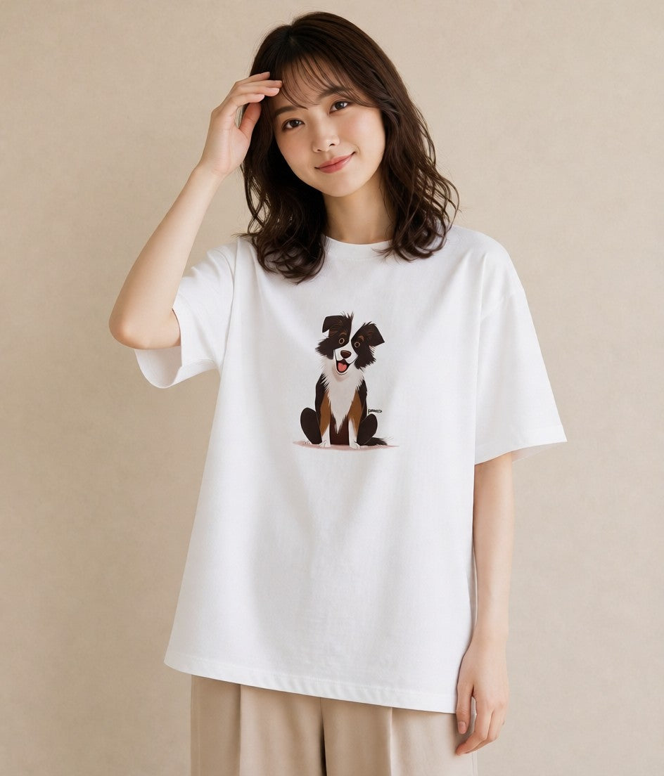 グラフィックTシャツ レディース ボーダーコリー 犬 いぬ イラスト フェミニン 春コーデ 姉妹 白T YMAZO
