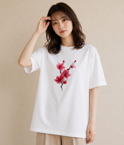 プリントTシャツ レディース さくら 桜 サクラ 花 花柄 イラスト 手描き風 通学 誕生日プレゼント 白T