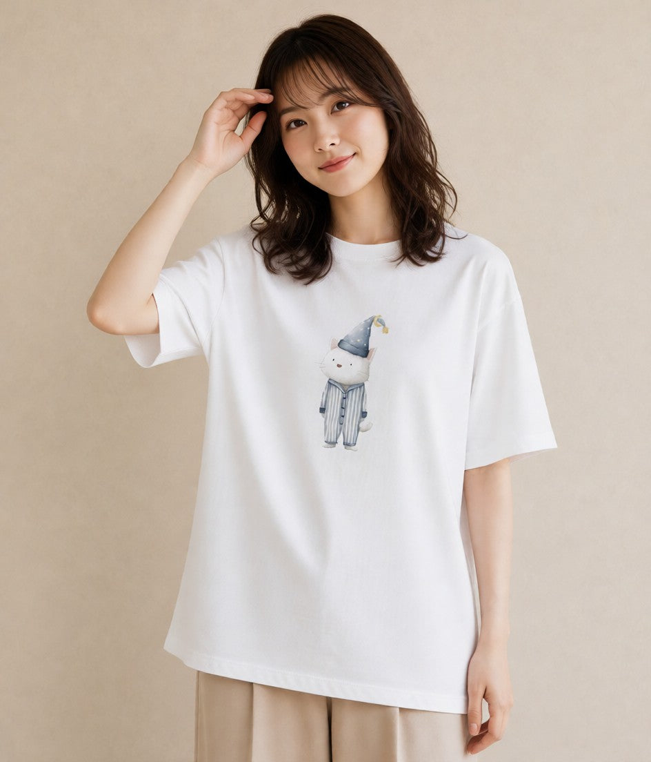 半袖Tシャツ レディース ラグドール 猫 ねこ イラスト モード 社会人 女性 白T YMAZO