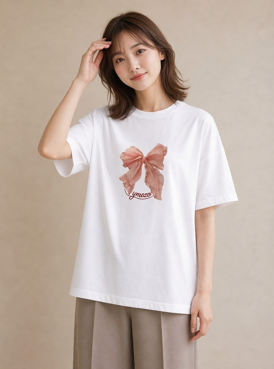 グラフィックTシャツ レディース レースハンカチ レース ハンカチ ナチュラル アンティーク イラスト ユニーク 女性向けギフト 散歩 白T YMAZO
