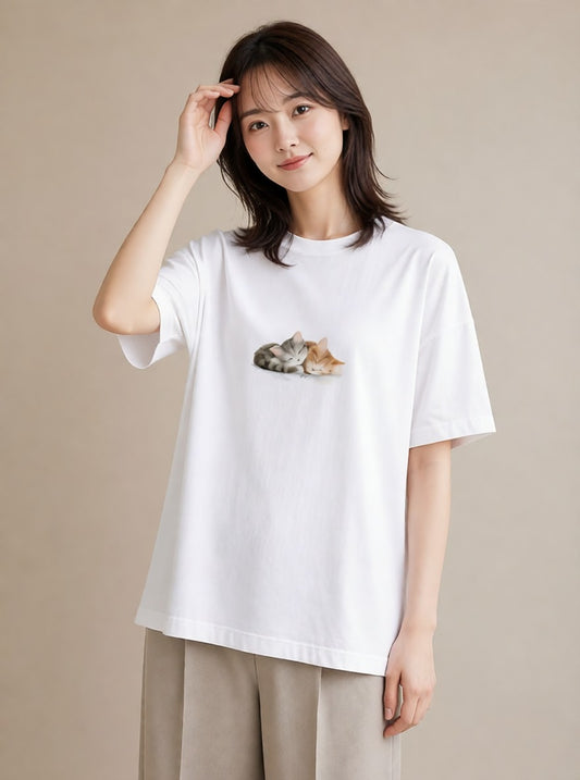 半袖Tシャツ レディース 肉球 猫 ねこ イラスト ゆるコーデ クリスマス 旅行 白T YMAZO