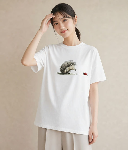 デザインTシャツ レディース ハリネズミ ペット 動物 イラスト 淡色 親子 20代 白T YMAZO