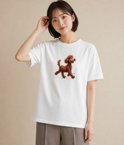 デザインTシャツ レディース トイプードル プードル 犬 いぬ イラスト シック 綿100 デート 白T YMAZO