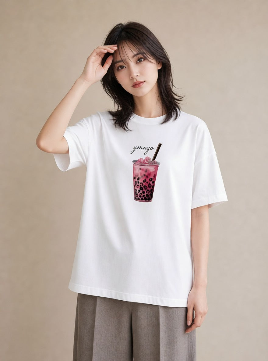 半袖Tシャツ レディース パフェ 食べ物 フード イラスト 淡色 女性向けギフト 散歩 白T YMAZO