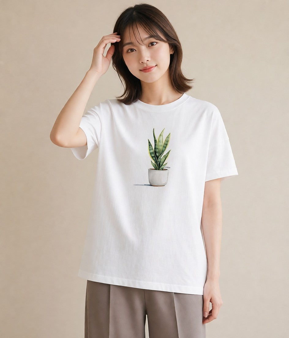 デザインTシャツ レディース 観葉植物 植物 ボタニカル イラスト ナチュラル 敬老の日 ホワイトデー 白T YMAZO