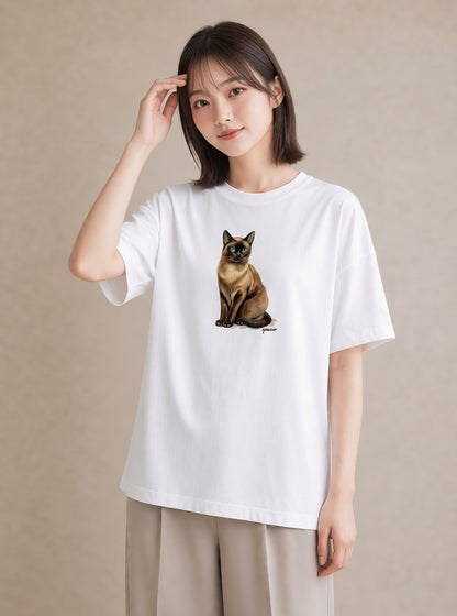 プリントTシャツ レディース サビ猫 猫 ねこ イラスト ミニマル デイリーウェア 休日 白T YMAZO