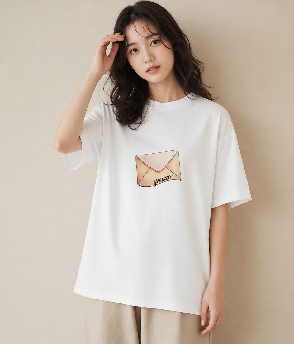 半袖Tシャツ レディース 封蝋 手紙 アンティーク ナチュラル イラスト フェミニン 女性向けギフト 散歩 白T YMAZO