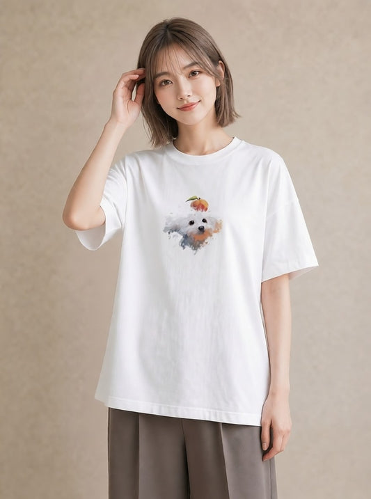 半袖Tシャツ レディース わんこ 犬 いぬ イラスト お洒落 デイリーウェア 休日 白T YMAZO