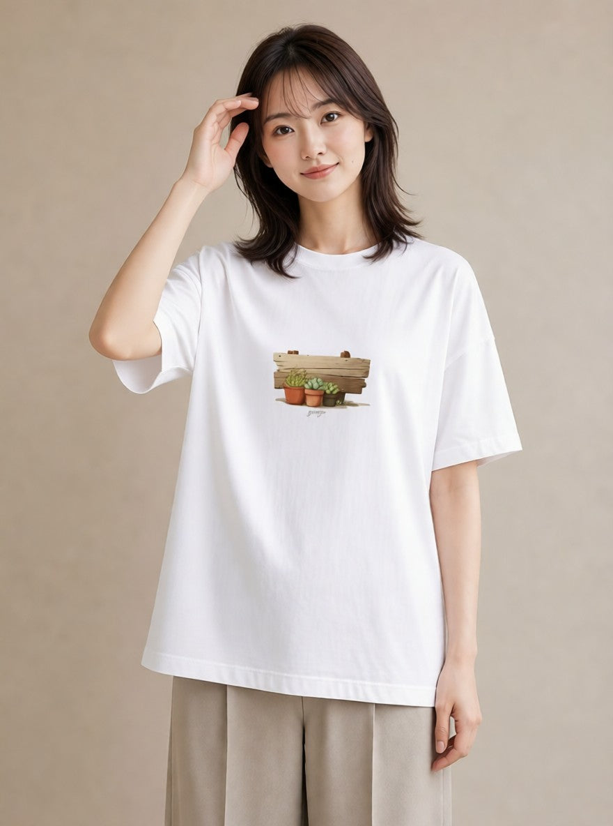 プリントTシャツ レディース 夕暮れ バルコニー 夕焼け ナチュラル アンティーク イラスト 可愛い 夏コーデ 通学 白T YMAZO