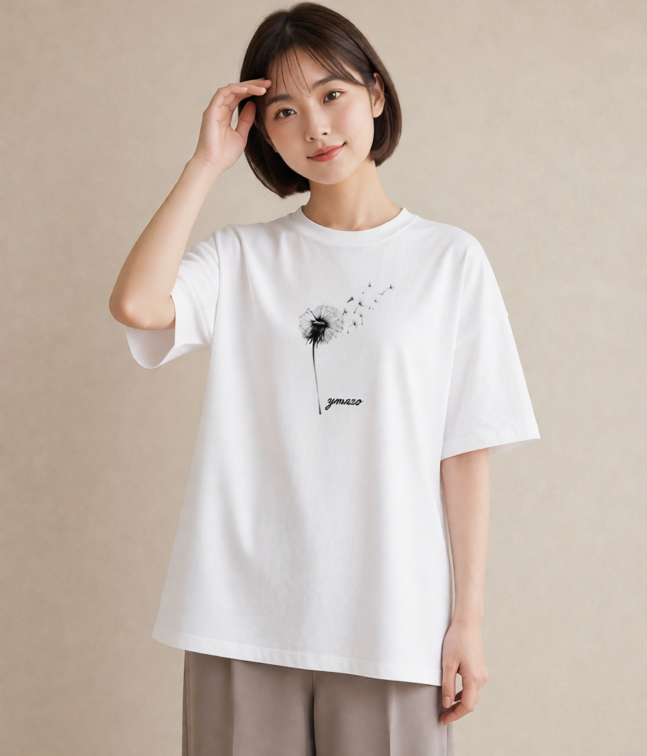 プリントTシャツ レディース たんぽぽ 花 花柄 イラスト 淡色 部屋着 女性向けギフト 白T YMAZO