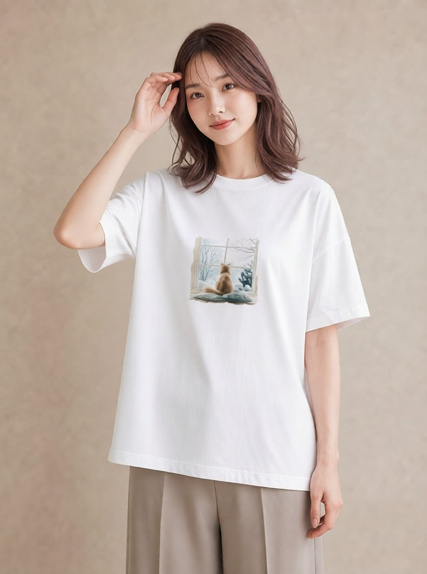 プリントTシャツ レディース 窓辺の椅子 窓辺 椅子 ナチュラル アンティーク イラスト ゆるかわ 通学 誕生日プレゼント 白T YMAZO