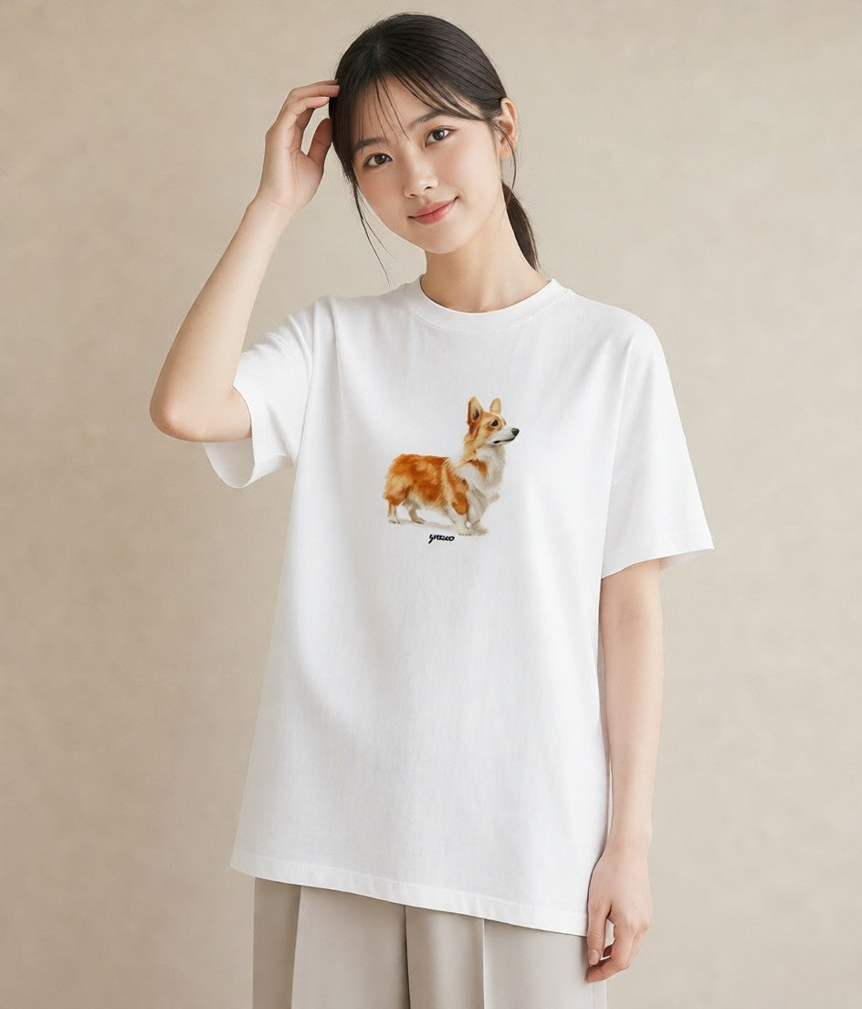 プリントTシャツ レディース ウェルシュコーギー コーギー 犬 いぬ イラスト ポップ 敬老の日 ホワイトデー 白T YMAZO