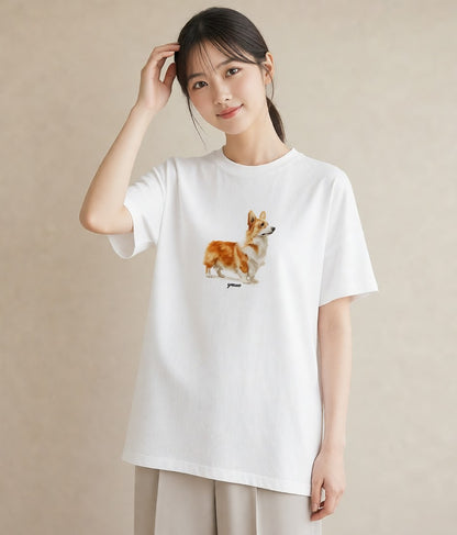 プリントTシャツ レディース ウェルシュコーギー コーギー 犬 いぬ イラスト ポップ 敬老の日 ホワイトデー 白T YMAZO