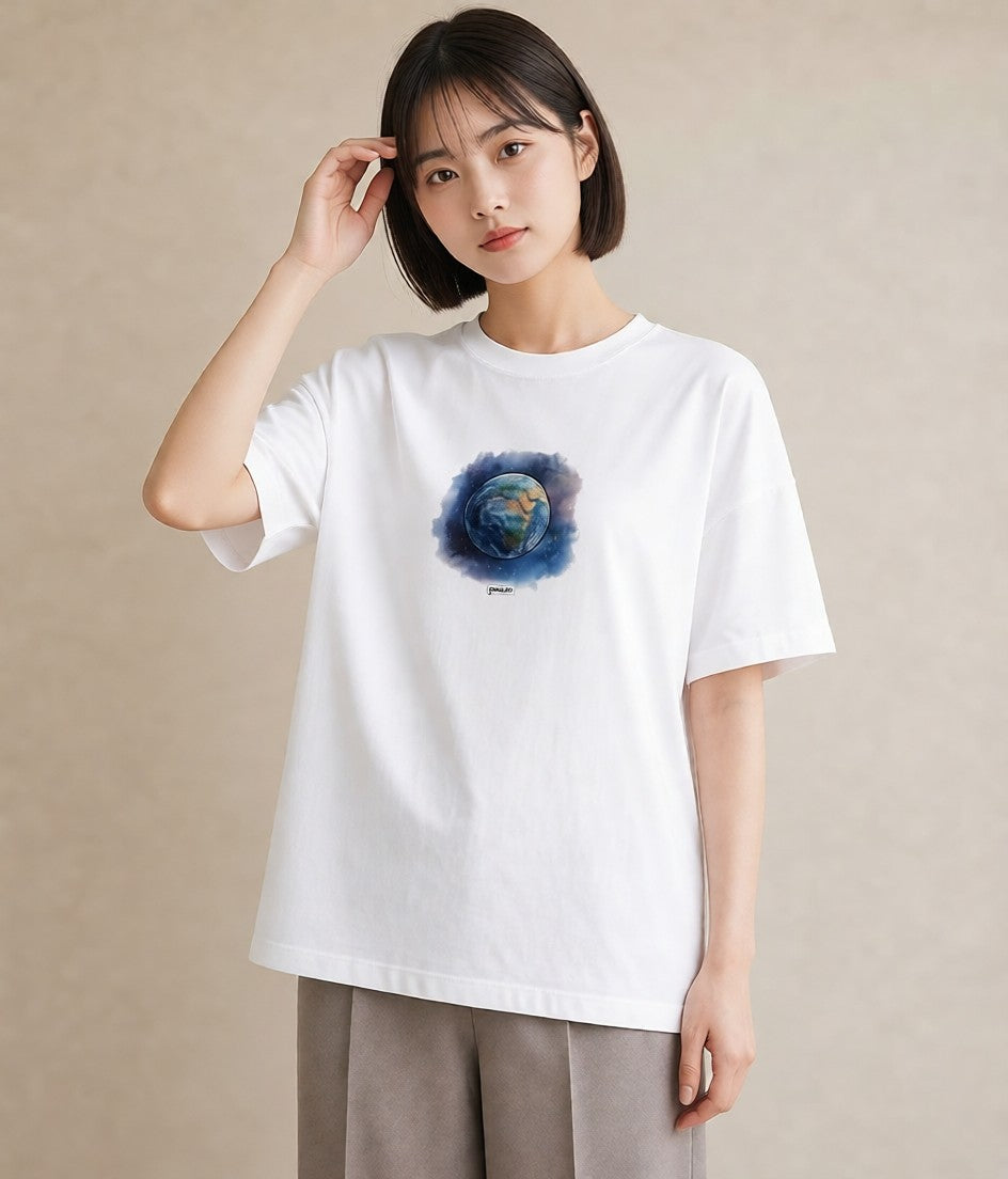 Tシャツ レディース 宇宙 星空 イラスト ユニーク レイヤード 友達ギフト 白T YMAZO