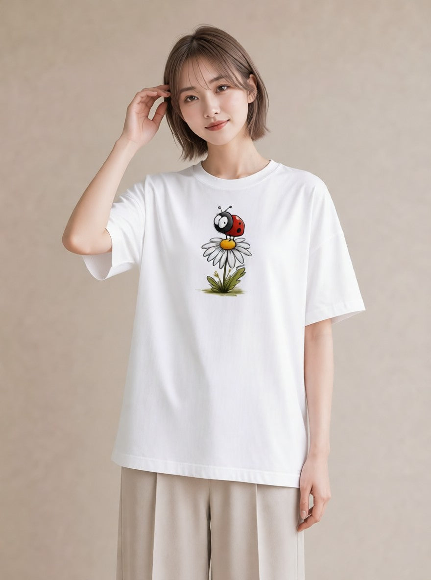 Tシャツ レディース てんとう虫 昆虫 虫 イラスト ニュアンス 親子 20代 白T YMAZO