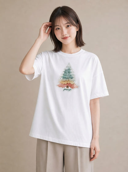 グラフィックTシャツ レディース 山 星空 宇宙 イラスト ラフカジュアル カフェ巡り 女子会 白T YMAZO