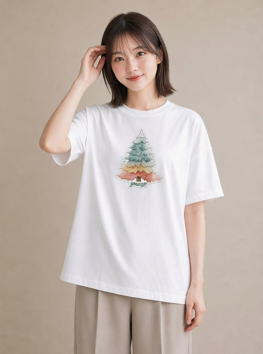 グラフィックTシャツ レディース 山 星空 宇宙 イラスト ラフカジュアル カフェ巡り 女子会 白T YMAZO