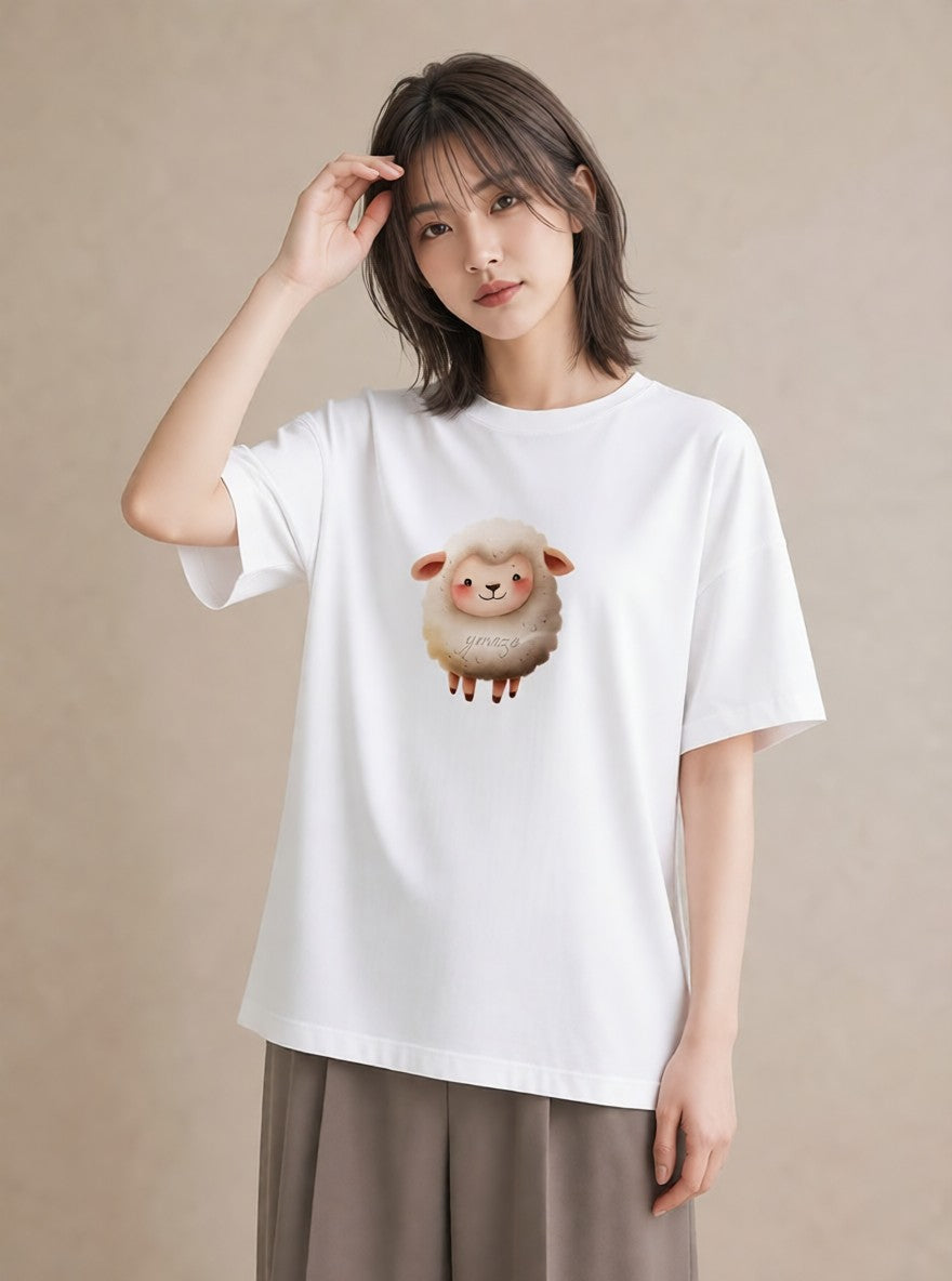 グラフィックTシャツ レディース アルパカ 動物 アニマル イラスト 個性的 ミセス 春コーデ 白T YMAZO
