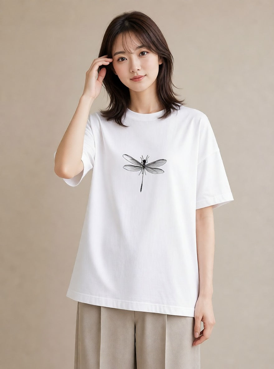 プリントTシャツ レディース とんぼ 昆虫 虫 イラスト ゆるかわ 春服 ミセス 白T YMAZO