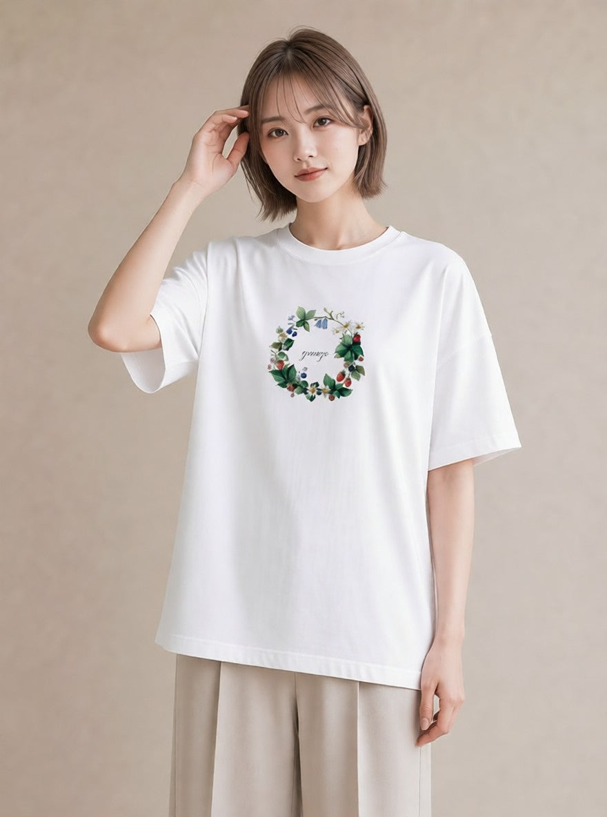 デザインTシャツ レディース 木の実 植物 ボタニカル イラスト 普段使い お出かけ 普段着 白T YMAZO