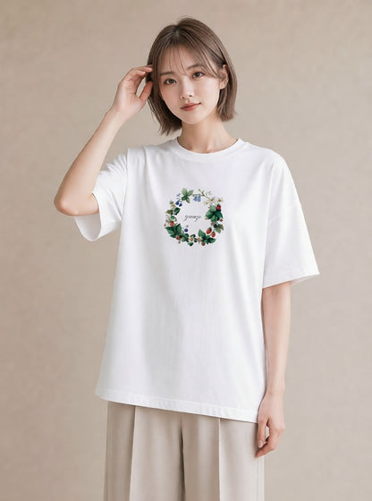 デザインTシャツ レディース 木の実 植物 ボタニカル イラスト 普段使い お出かけ 普段着 白T YMAZO