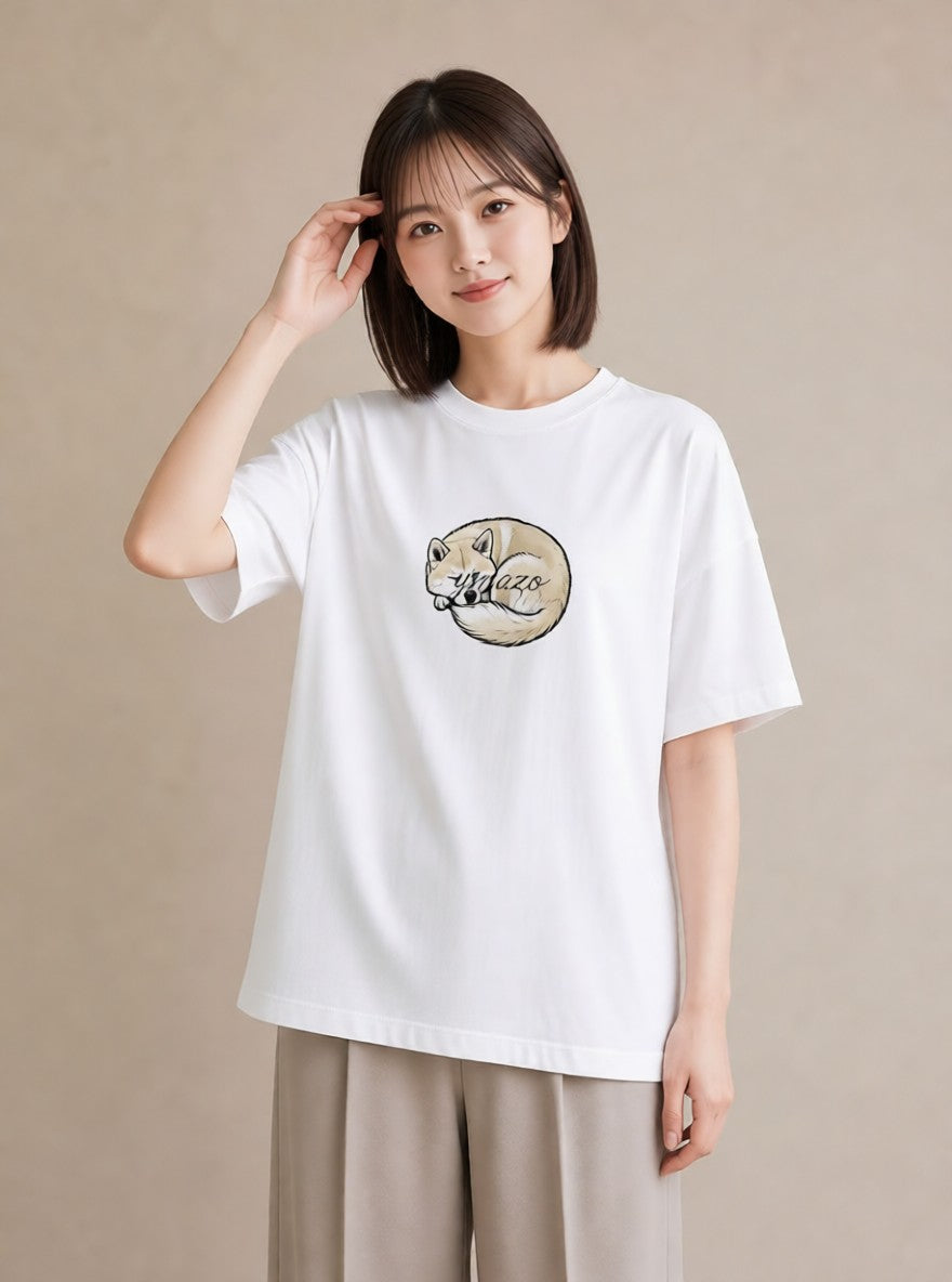 半袖Tシャツ レディース 秋田犬 犬 いぬ イラスト お洒落 買い物 夏コーデ 白T YMAZO