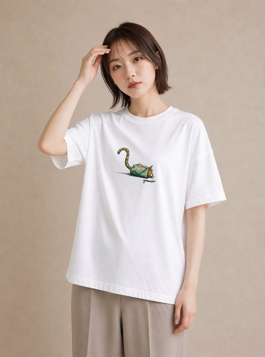 Tシャツ レディース キジトラ 猫 ねこ イラスト ナチュラル 在宅 公園 白T YMAZO