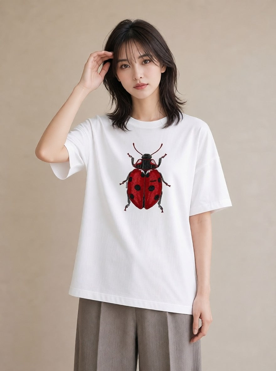 グラフィックTシャツ レディース てんとう虫 昆虫 虫 イラスト 休日コーデ 普段着 週末コーデ 白T YMAZO